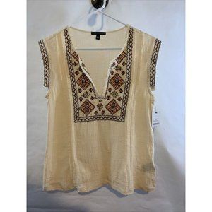 NWT Signature Studio Women's Top Blouse Boho Embroidered Size Large Ivory